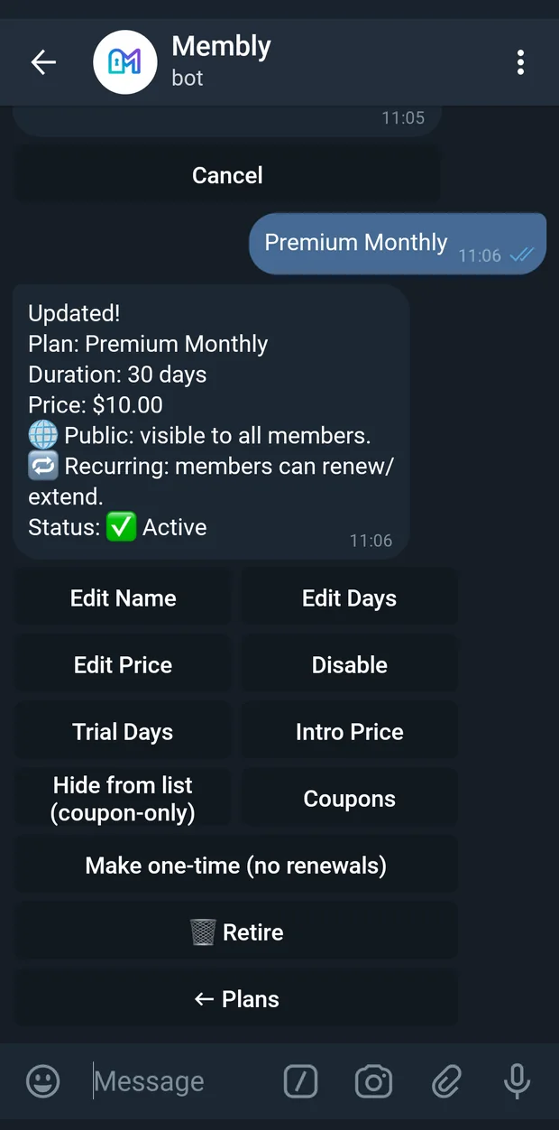 A plan's detail screen and every field you can edit.