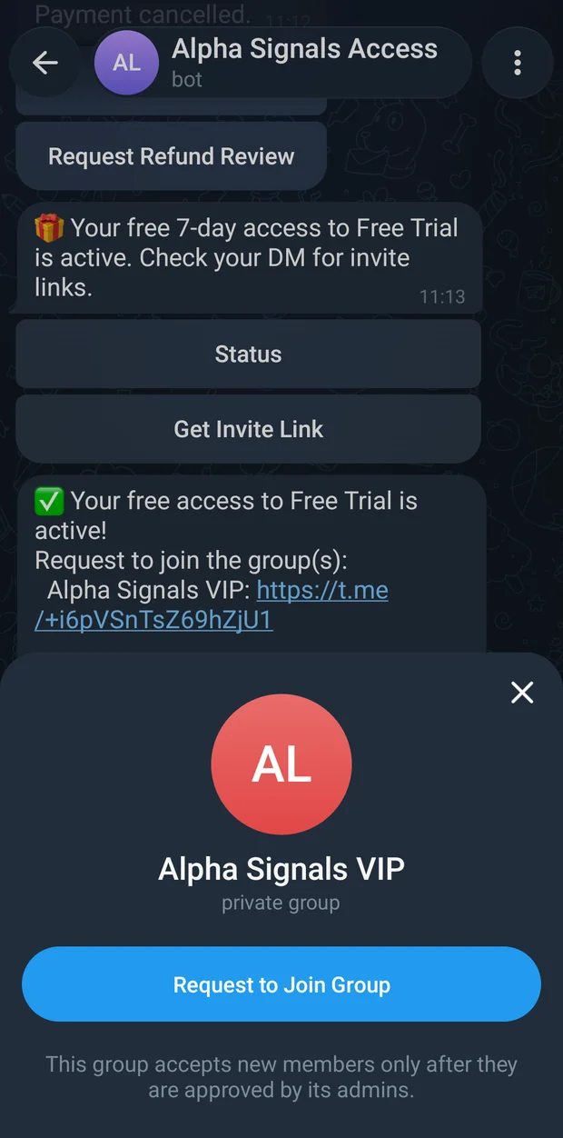 The invite links, delivered after payment confirms.