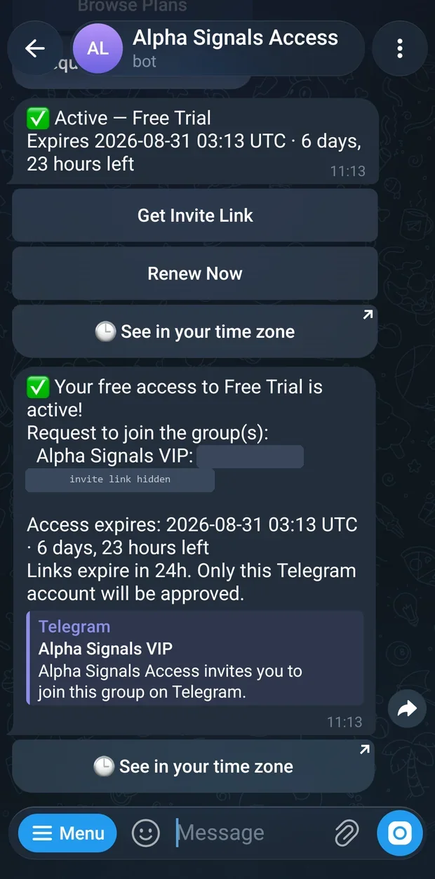 The status panel for an active subscription.