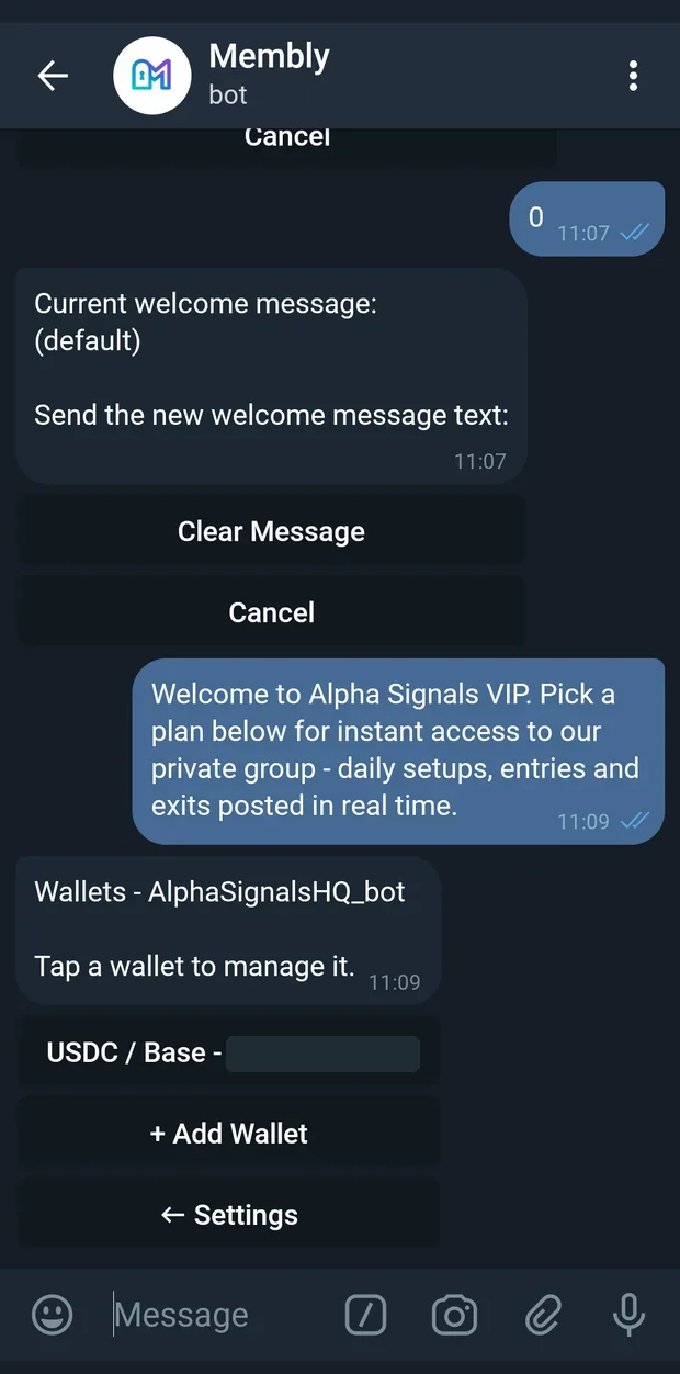 The wallet list, one row per currency and chain.